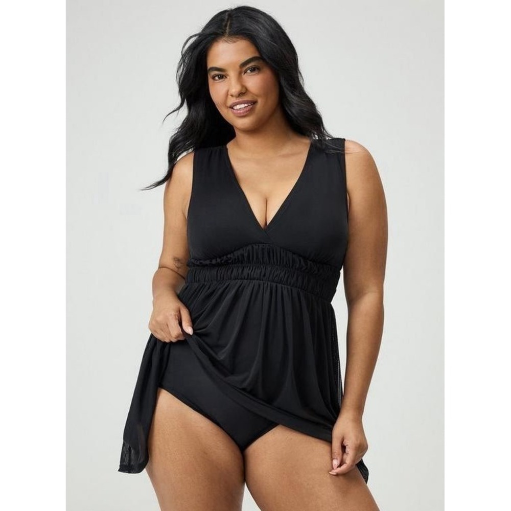 Torrid Swimsuit Sz 1-DD/F Mesh Overlay Swim Dress Aruba Blue Beach Resort Boho - Picture 9 of 11